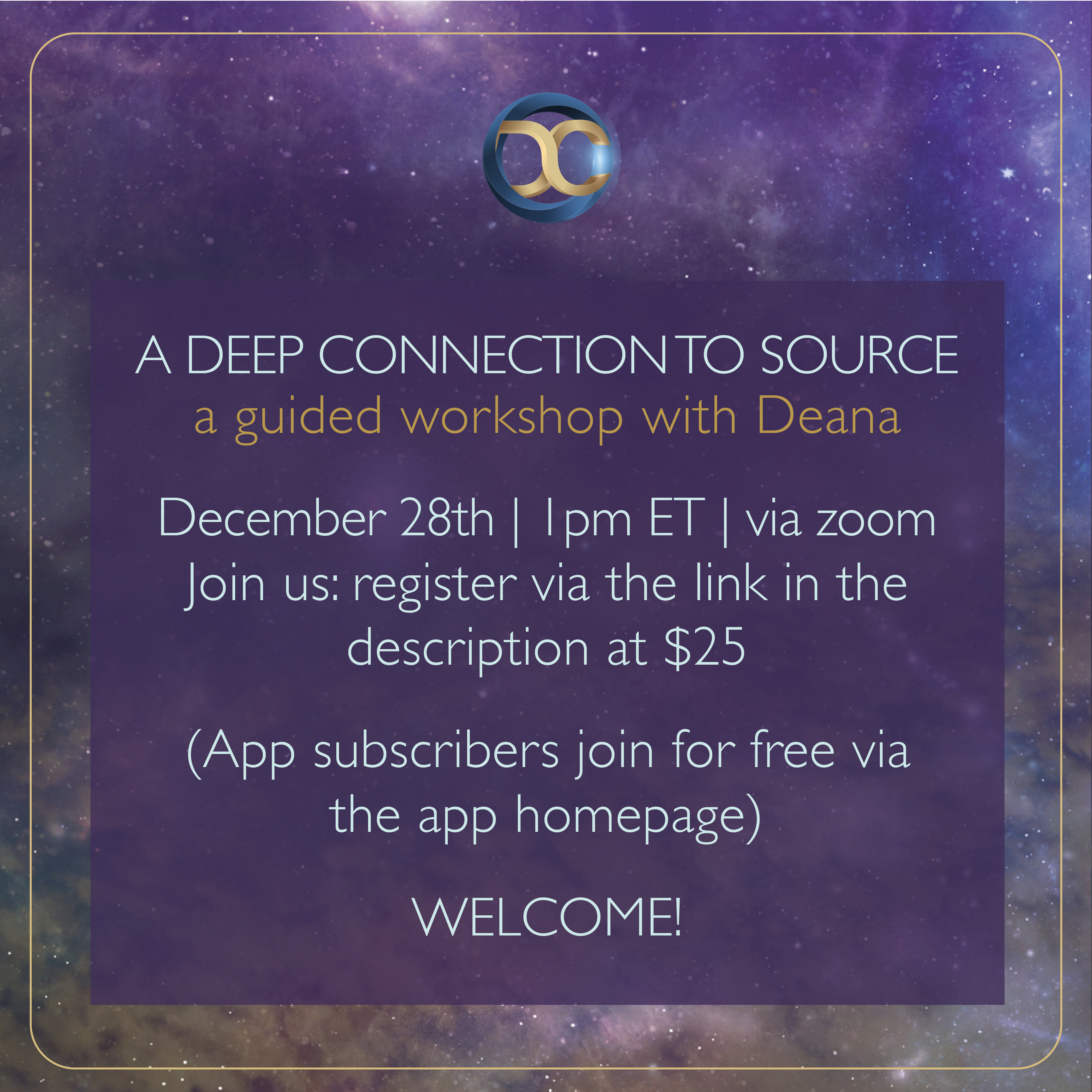 Flyer for Deana Coble;s virtual experience A Deep Connection to Source